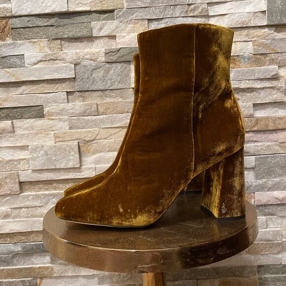 Sam Edelman 8.5 Codie Rust Velvet Ankle Boots | Block Heel, Luxe Holiday Shoe - Picture 4 of 11